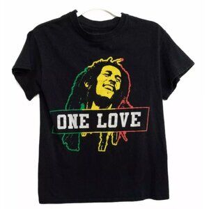 Bob Marley Mens Black Cotton T Shirt Graphic One Love Crew Neck Short Sleeve S